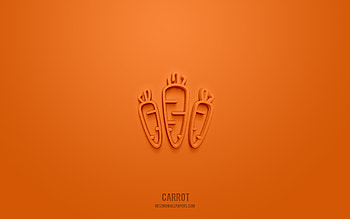 Carrot 3d icon, orange background, 3d symbols, Carrot, food icons, 3d icons, Carrot sign, food 3d icons HD wallpaper