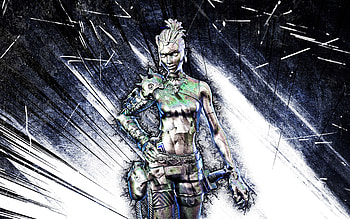 Chromium Tarana, grunge art, Fortnite Battle Royale, Fortnite characters, green abstract rays, Chromium Tarana Skin, Fortnite, Chromium Tarana Fortnite HD wallpaper