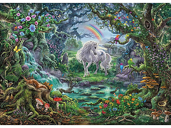 Escape, unicorn, forest, fantasy, art HD wallpaper