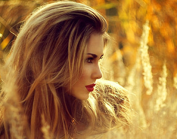 Evgeniya Rudaya, make up, field, women, girl, long hair, female HD wallpaper
