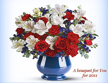 Flowers for You, bouquet, flowers, gift, red white and blue, blue vase, new year HD wallpaper