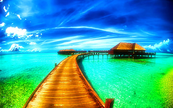 Sea Cabin, sea, landscape, clouds, pier, sky, nature, cabin HD wallpaper