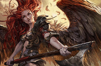 Angel, wings, fantasy, redhead, girl, warrior HD wallpaper