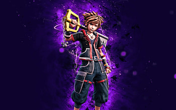 Sora, , violet neon lights, Kingdom Hearts, protagonist, creative, Sora Kingdom Hearts HD wallpaper