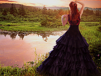 Sunset breeze, grass, girl, anture, lake, sunset HD wallpaper