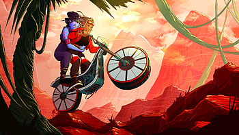 Escape To The Red Horizon, artist, artwork, art, digital-art, bike, horizon, artstation HD wallpaper