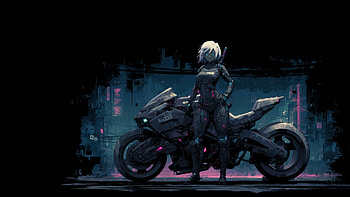 Futuristic Biker Girl With Katana, cyberpunk, biker, dark, black, artist, artwork, digital-art HD wallpaper