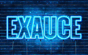 Happy Birtay Exauce, , blue neon lights, Exauce name, creative, Exauce Happy Birtay, Exauce Birtay, popular french male names, with Exauce name, Exauce HD wallpaper