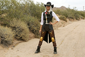 Any Takers?, cowgirl, model, gun, blonde HD wallpaper