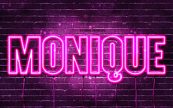 Happy Birtay Monique, , pink neon lights, Monique name, creative, Monique Happy Birtay, Monique Birtay, popular french female names, with Monique name, Monique HD wallpaper
