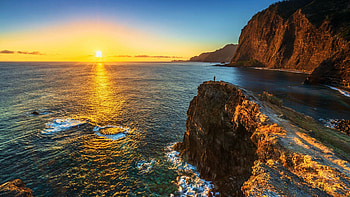 Madeira, Faial, Mirador de Guindaste, island, sea, portugal, coast, colors, sky, rocks, sunrise HD wallpaper