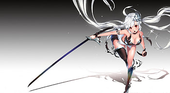 Lovely Katana Girl, black, long hair, beauty, lady, female, sweet, art, sword, grey, girl, beautiful, woman, anime girl, anime, pretty, white hair, katana, lovely HD wallpaper