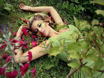 Sweet Green, lady, beautiful, green, naturemwoman HD wallpaper