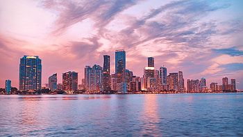 Miami Skyline, Pink sky, Florida travel HD wallpaper