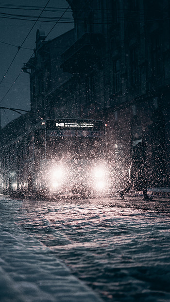 Snow, Lights, Dark, Shine, Light, Headlights, Tram HD phone wallpaper