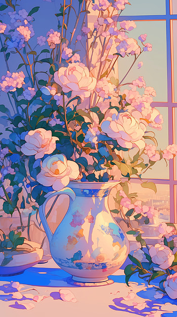 Aesthetic Floral Elegance: A Perfect , flower, aesthetic flowers, vase, window, sunlight HD phone wallpaper