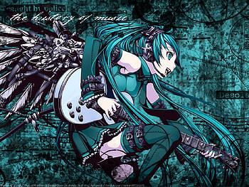 Hatsune Miku, guitar, cute, angel, vocaloid, miku, music, vocaloids, hatsune, wings, twintail, girl, headset, beautiful, anime, pretty, idol, micro HD wallpaper