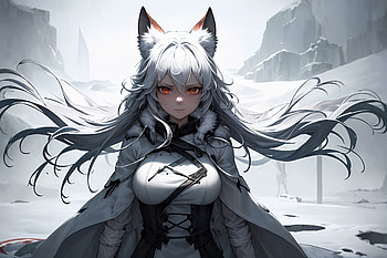 Frost Fox Girl - The Hunter, Fox girl, AI Art, girl, Anime, white hair, anime girl HD wallpaper