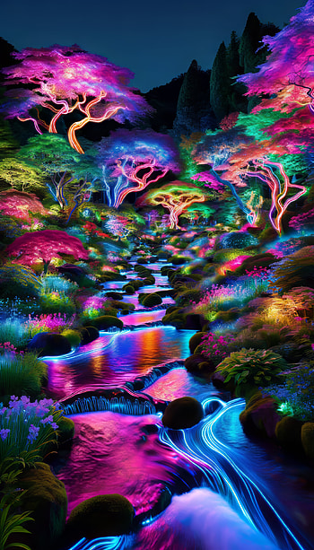 Enchanting Neon Water Garden HD phone wallpaper