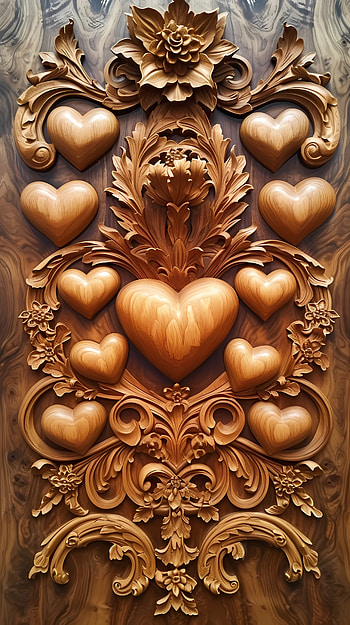 Heart and florals carving, wood carving, heart, floral HD phone wallpaper