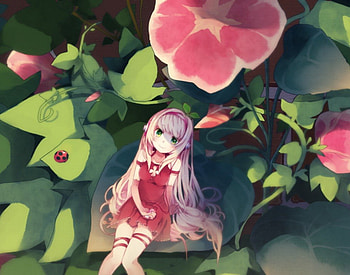 Little girl in BIG world, cute, huge, floral, long hair, small, dress, beauty, nice, chibi, bug, big, petals, flower, giant, female, sweet, ladybug, girl, mini, beautiful, pink hair, kawaii, anime girl, anime, pretty, lovely HD wallpaper