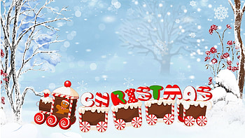 Christmas Train, blue, winter, Feliz Navidad, train, Firefox Persona theme, snowflakes, Christmas, snow, trees, railroad HD wallpaper