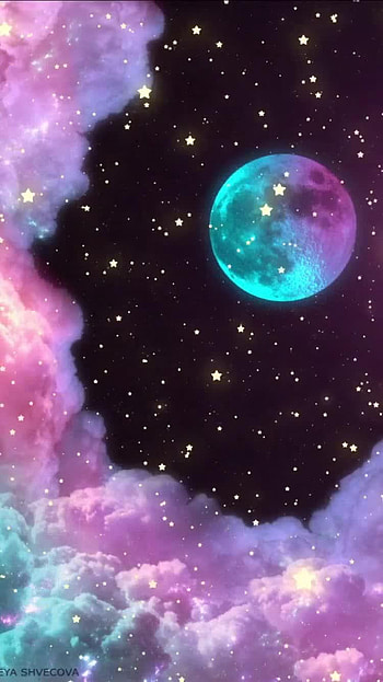 Planetary Pastels, moon, pastel, clouds, stars HD phone wallpaper