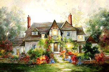 Country Manor, plants, path, house, trees, garden, flowers HD wallpaper