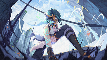 Xiao With Face Mask Blue Sky Background Genshin Impact HD wallpaper