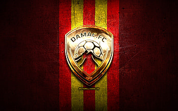 Damac FC, golden logo, Saudi Professional League, red metal background, football, saudi football club, Damac FC logo, soccer, FC Damac HD wallpaper