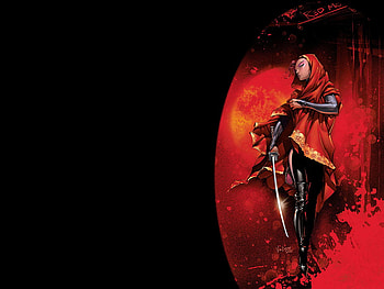 Red Moon, moon, fantasy, red, comic, female HD wallpaper