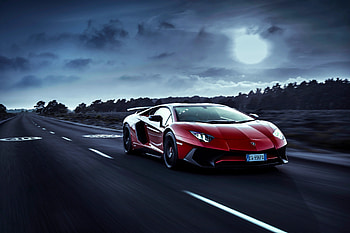 Red Lamborghini Aventador Moon Night, lamborghini-aventador, lamborghini, cars HD wallpaper