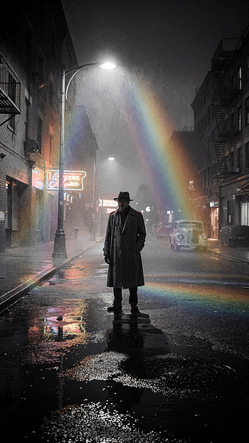 Man, Rain, Rainbow, Street HD phone wallpaper
