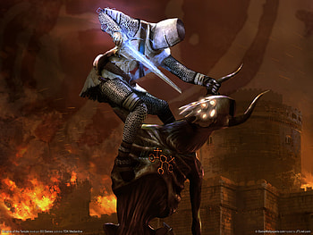 knights of the temple, destruction, knight, castle, fire, demon HD wallpaper
