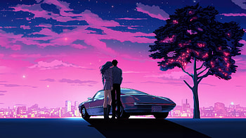 Our Love Story In Retro Hues, couple, love, synthwave, artist, artwork, digital-art HD wallpaper