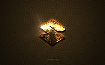 Suzuki golden logo, artwork, brown metal background, Suzuki emblem, Suzuki logo, brands, Suzuki HD wallpaper