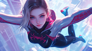 Gwen Stacy Airborne Grace, gwen-stacy, superheroes, artwork, artist, art, digital-art, deviantart HD wallpaper