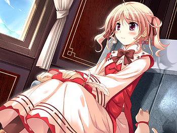 Agnes Boulange, game cg, kocha, cute, ribbons, red eyes, dress, twintails, short hair, blonde hair, shukufuku no campanella, hat, sexy, girl, cat, anime, blush HD wallpaper
