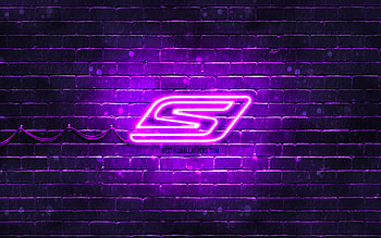 Skechers violet logo, , violet brickwall, Skechers logo, brands, Skechers neon logo, Skechers HD wallpaper