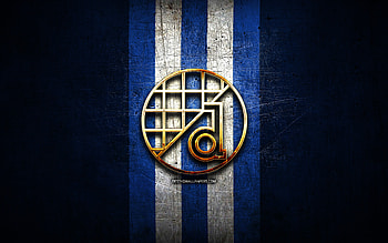Dinamo Zagreb FC, golden logo, HNL, blue metal background, football, croatian football club, Dinamo Zagreb logo, soccer, GNK Dinamo Zagreb HD wallpaper