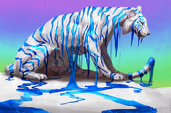 Tiger, blue, white, pink, fantasy, green, tigru, jade merien HD wallpaper