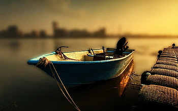 Sunset at the Pier, motorboat, colors, sky, lake, evening HD wallpaper