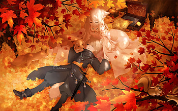 Into the forest, animal, vulpe, girl, fox, orange, boy, couple, autumn, luminos, guy, forest, mimi tetoru09 HD wallpaper