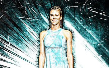 Ajla Tomljanovic, grunge art, australian tennis players, WTA, blue abstract rays, tennis, fan art, Ajla Tomljanovic HD wallpaper