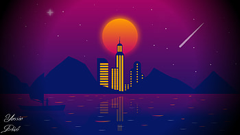 Art, Night, Moon, City, Vector HD wallpaper