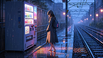Anime Girl At Rainy Train Station Vending Machine, anime-girl, rain, train-station, artist, artwork, art, digital-art, ai, deviantart HD wallpaper