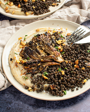 Vegan seared miso butter, Maitake mushrooms, Black lentils, Food HD phone wallpaper
