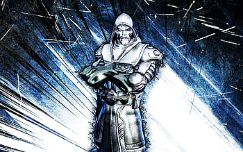 Silver Foil Doctor Doom, grunge art, Fortnite Battle Royale, Fortnite characters, blue abstract rays, Silver Foil Doctor Doom Skin, Fortnite, Silver Foil Doctor Doom Fortnite HD wallpaper