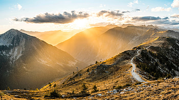 Nature, Mountains, Dawn, Path, Sunlight, Way HD wallpaper