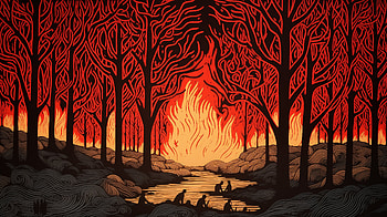 Enchanting Forest Bonfire, bonfire, artistic, fire HD wallpaper